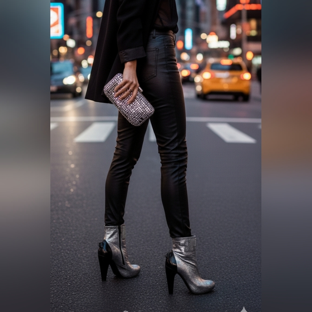 Sophia Kokosalaki Silver Metallic Leather Heels Size 39